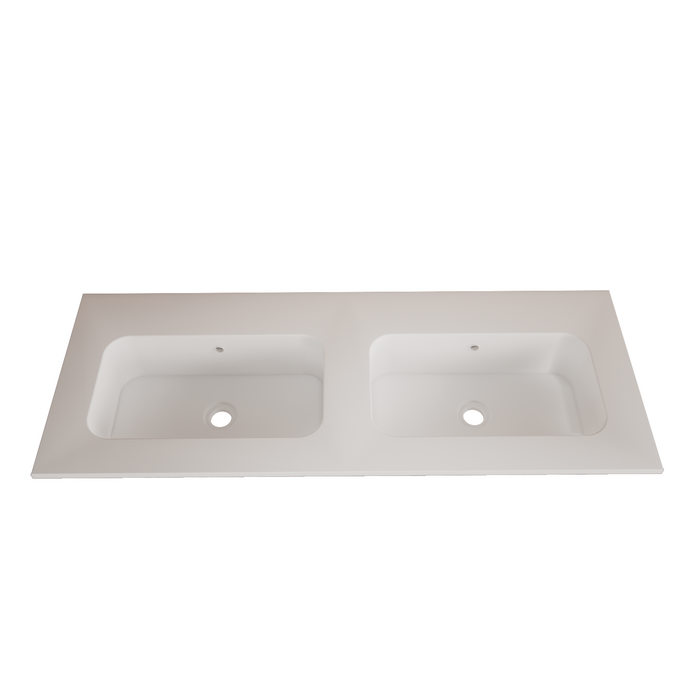 Gliss Design Asia wastafel solid marble - Mat wit - 200 cm ( 2 wasbakken ) - Zonder kraangaten