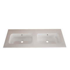 Gliss Design Asia wastafel solid marble - Glans wit - 200 cm ( 2 wasbakken ) - Zonder kraangaten