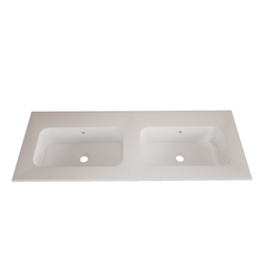 Gliss Design Asia wastafel solid marble - Mat wit - 200 cm ( 2 wasbakken ) - 2 kraangaten