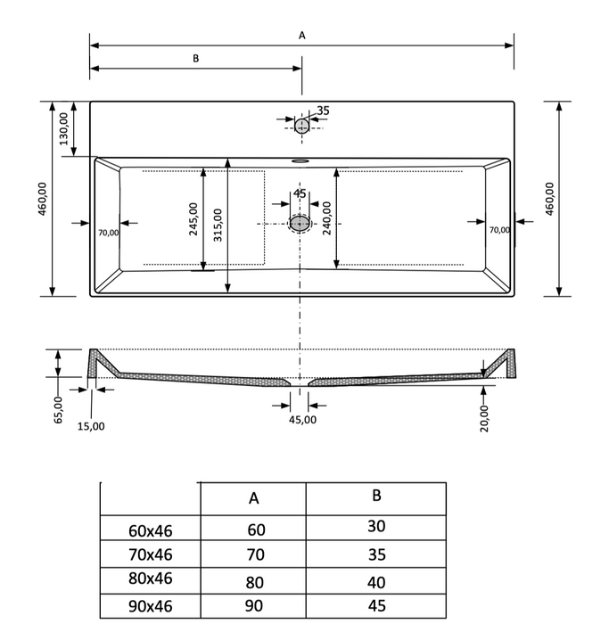 Gliss Design Lako wastafel solid marble - 70 cm - Mat wit - Zonder kraangat