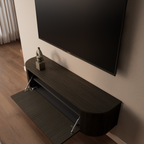 Monaco tv-meubel halfrond 140 cm Donker Warm Eiken – detail bovenaanzicht open