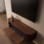 Monaco tv-meubel halfrond 140 cm Walnoot – detail bovenaanzicht open