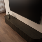 Monaco tv-meubel halfrond 200 cm Donker Warm Eiken – detail bovenaanzicht dicht